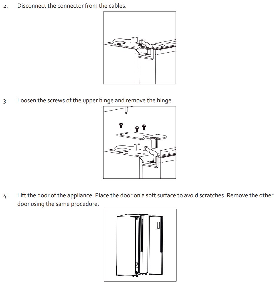 DOMO DO99505S Side by Side Fridge-Freezer Combination Instruction Manual - REMOVE THE DOOR