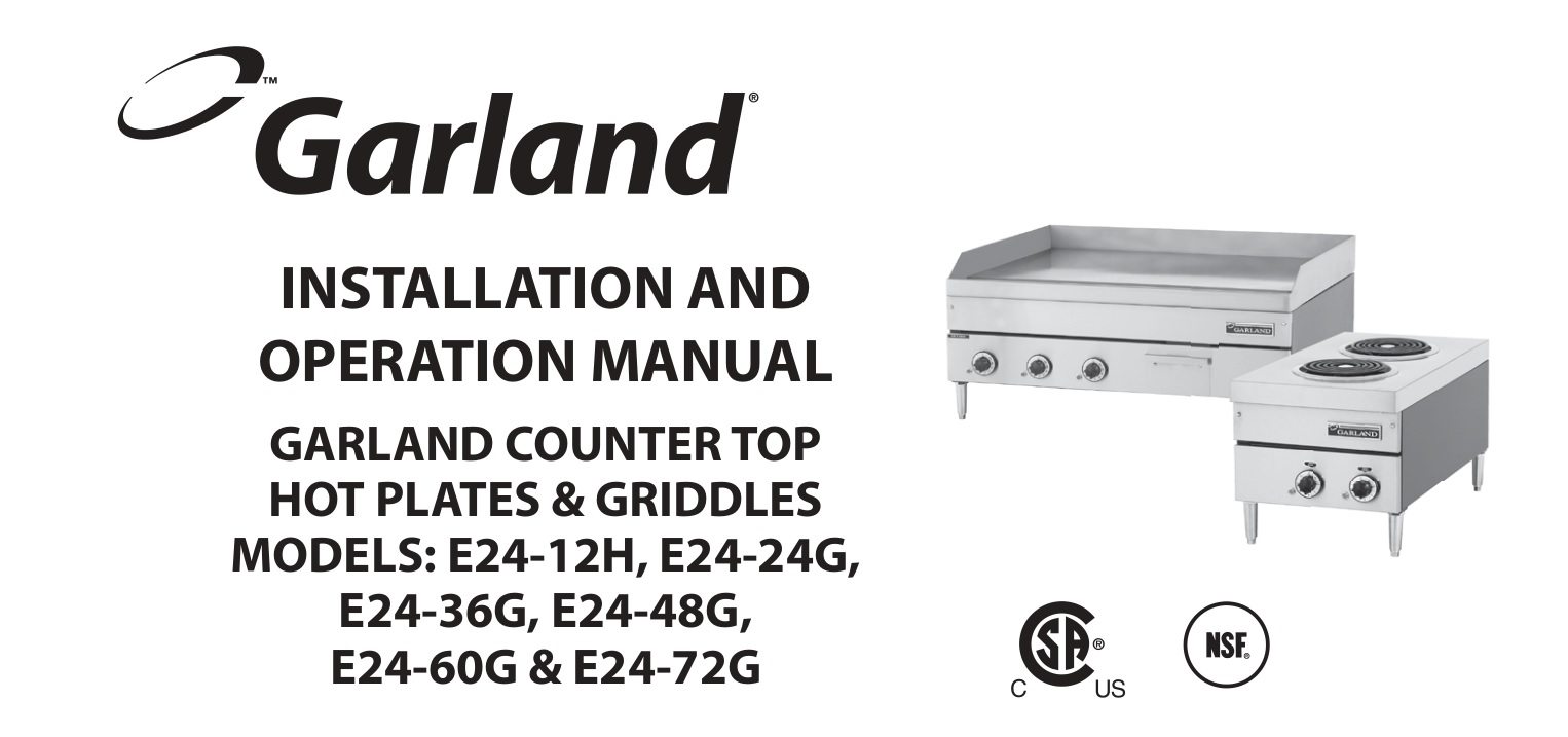 E24-72G Garland Counter Top Hot Plates and Griddles Instruction Manual