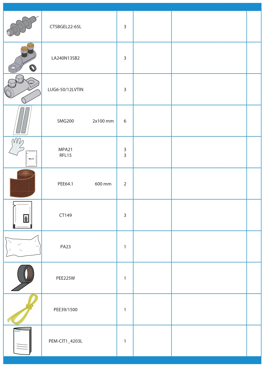 ENSTO CIT1.4203L Cold Shrink Indoor Term - parts list