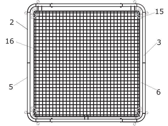 EXIT Kickback HL Rebounder - Use two elastics with ball (15) through the first mesh of the net