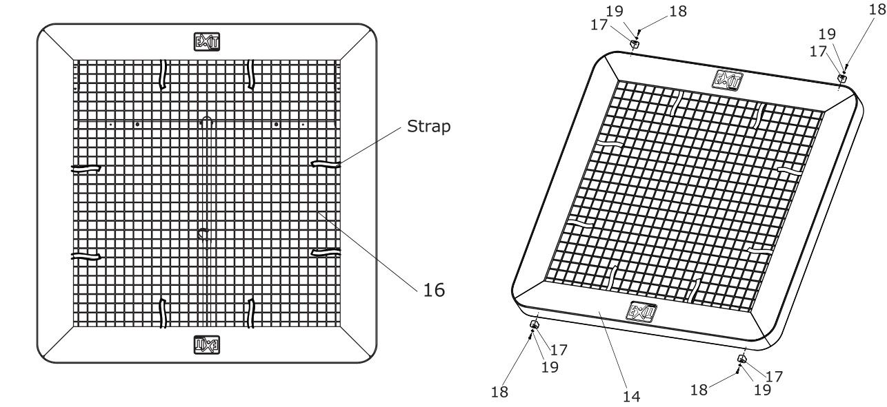 EXIT Kickback HL Rebounder - attach all the straps of the pad (14) to the Net (16)