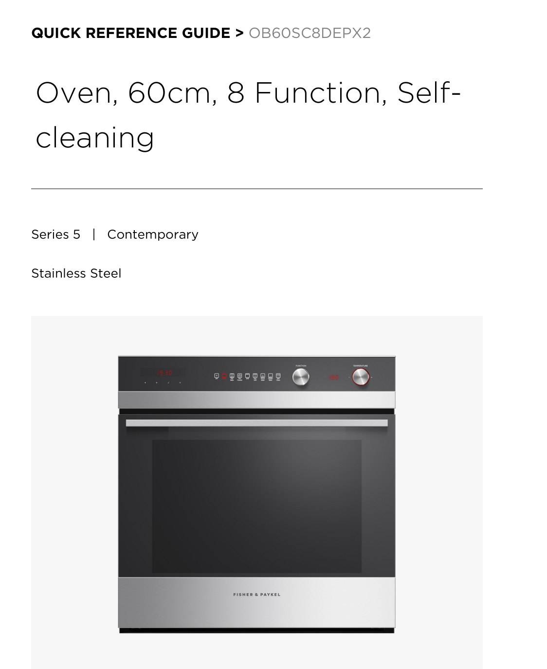 FISHER PAYKEL OB60SC8DEPX2 60cm Oven User Guide