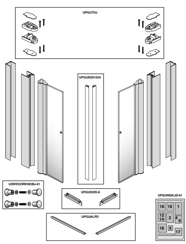 Gustavsberg DW8010SKA120W-61 Skandic RV 100 Rectangular Shower Instruction Manual - Individual parts