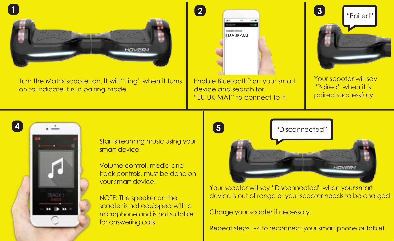 HOVER-1 Matrix Electric Hoverboard User Guide - Pairing Using the Bluetooth