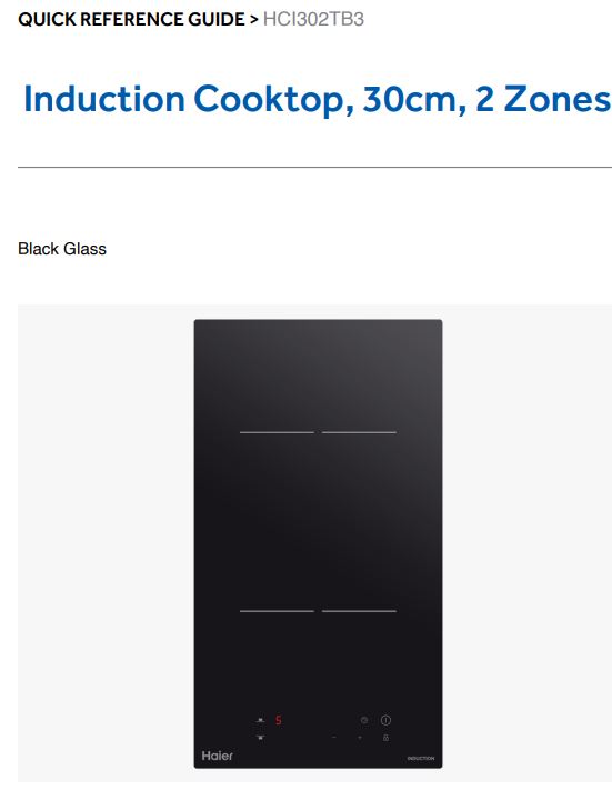 Haier HCI302TB3 30cm 2 Zones Induction Cooktop User Guide