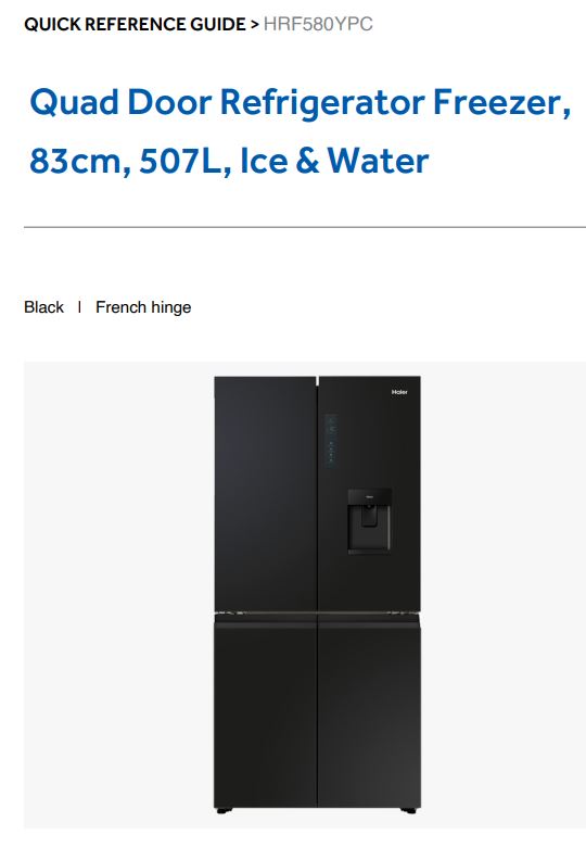 Haier HRF580YPC Quad Door Refrigerator Freezer User Guide