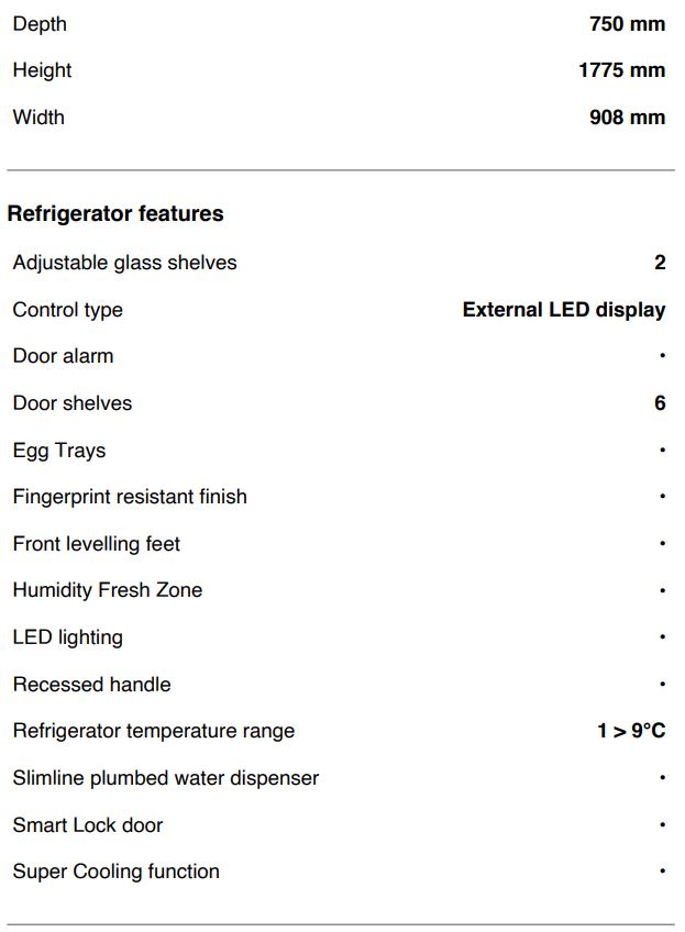 Haier HRF680YPC 623L Quad Door Refrigerator Freezer User Guide - SPECIFICATIONS