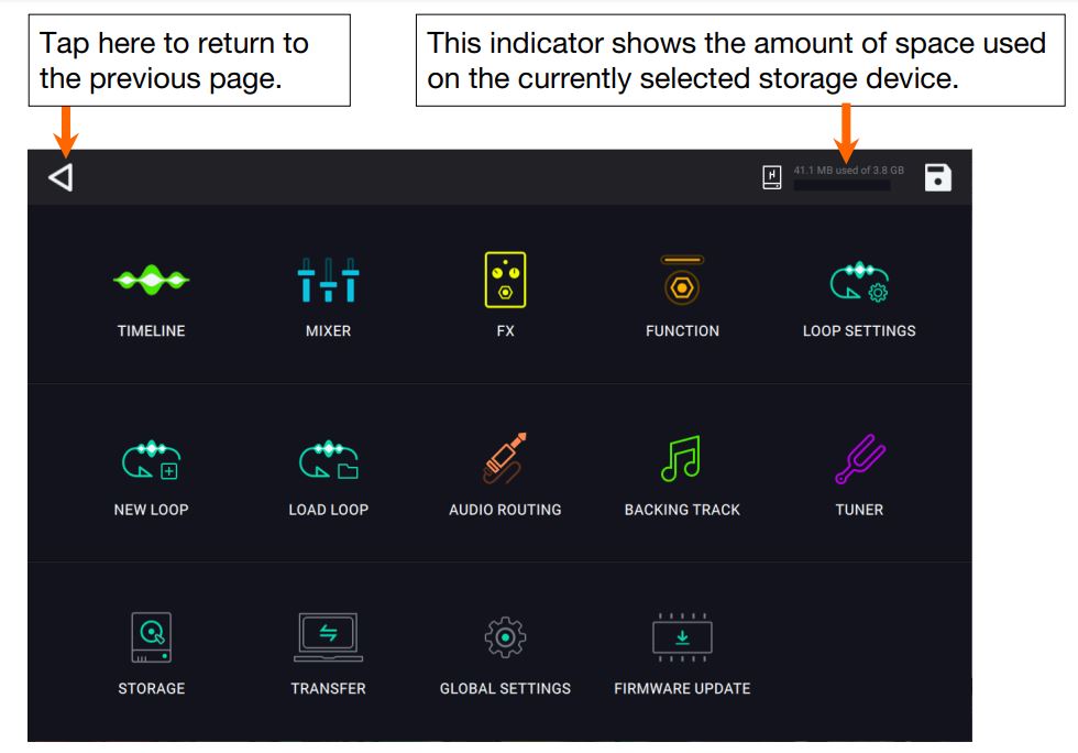 Head Rush Looperboard User Manual - Navigation Menu