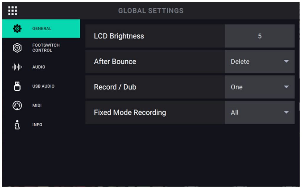 Head Rush Looperboard User Manual - To show the Global Settings