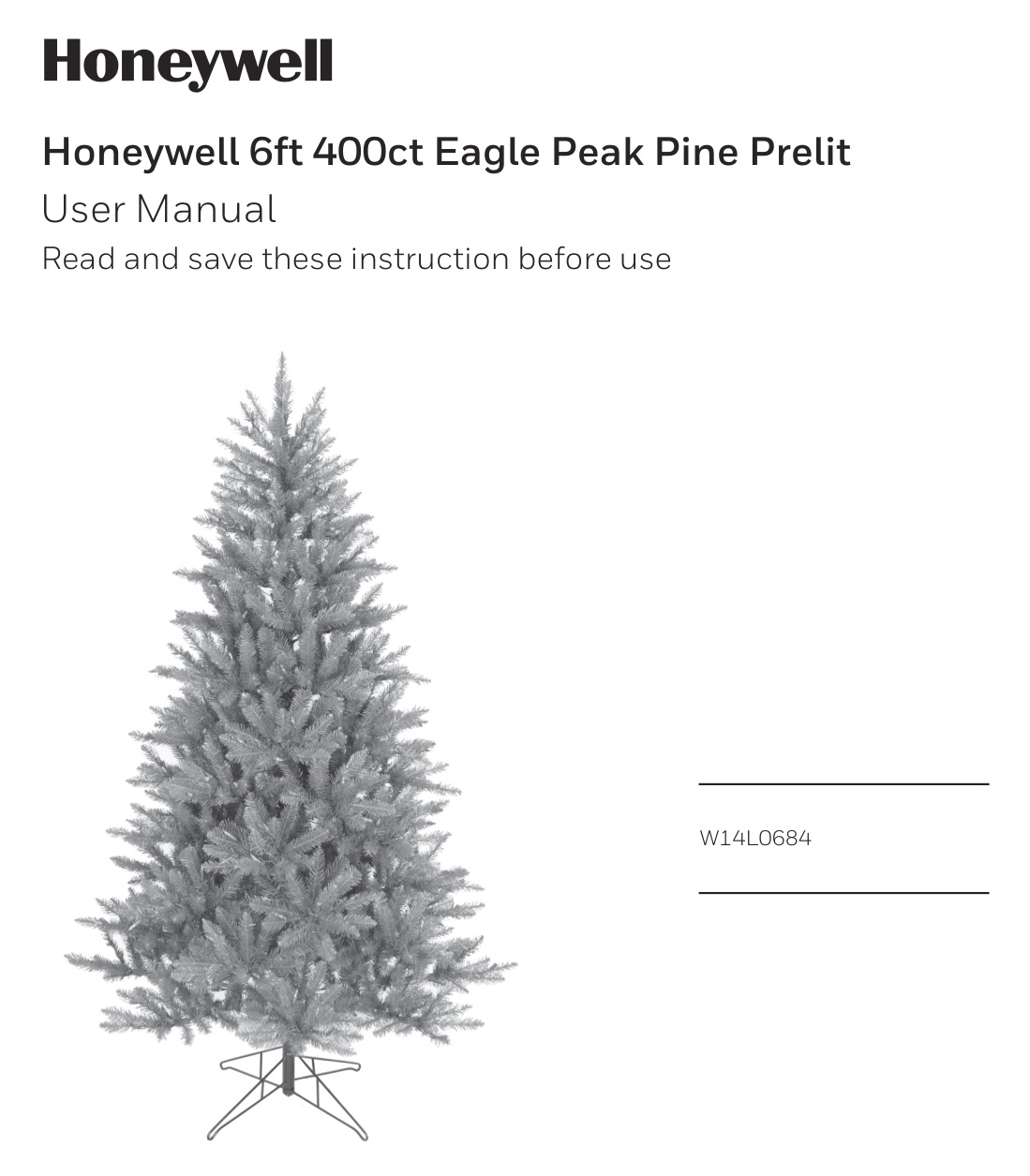 Honeywell W14L0684 6ft 400ct Eagle Peak Pine Prelit User Manual