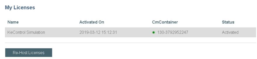 KEBA Licensing Single-User Licence Software User Guide - Click on Re-Host Licenses