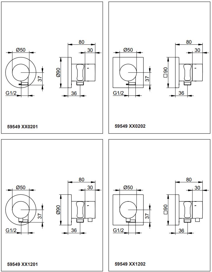 KEUCO 59549 IXMO 3-Way Stop and Diverter Valve Instruction Manual - Mounting dimensions
