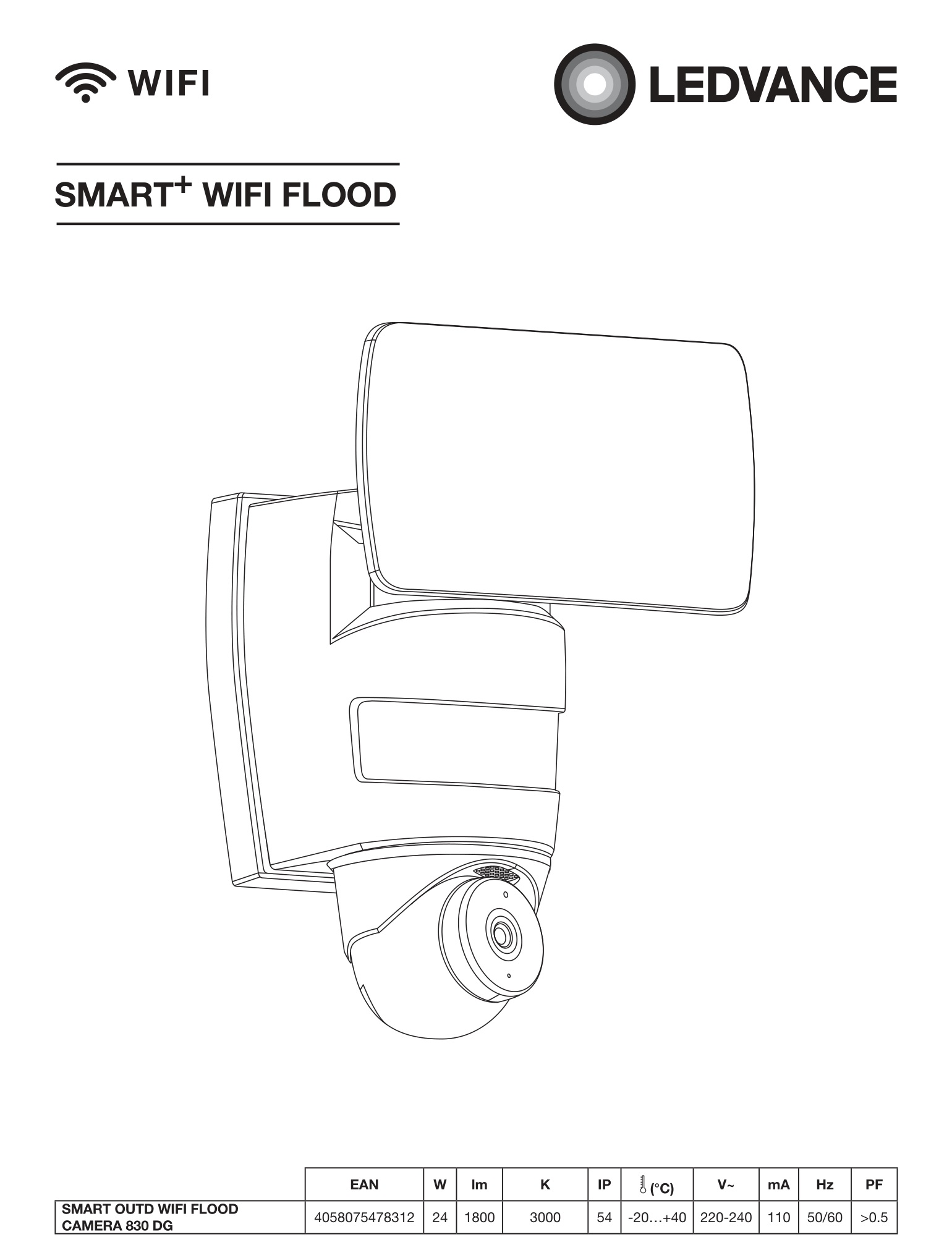 LEDVANCE 4058075478312 Smart Plus Wifi Flood Camera User Manual