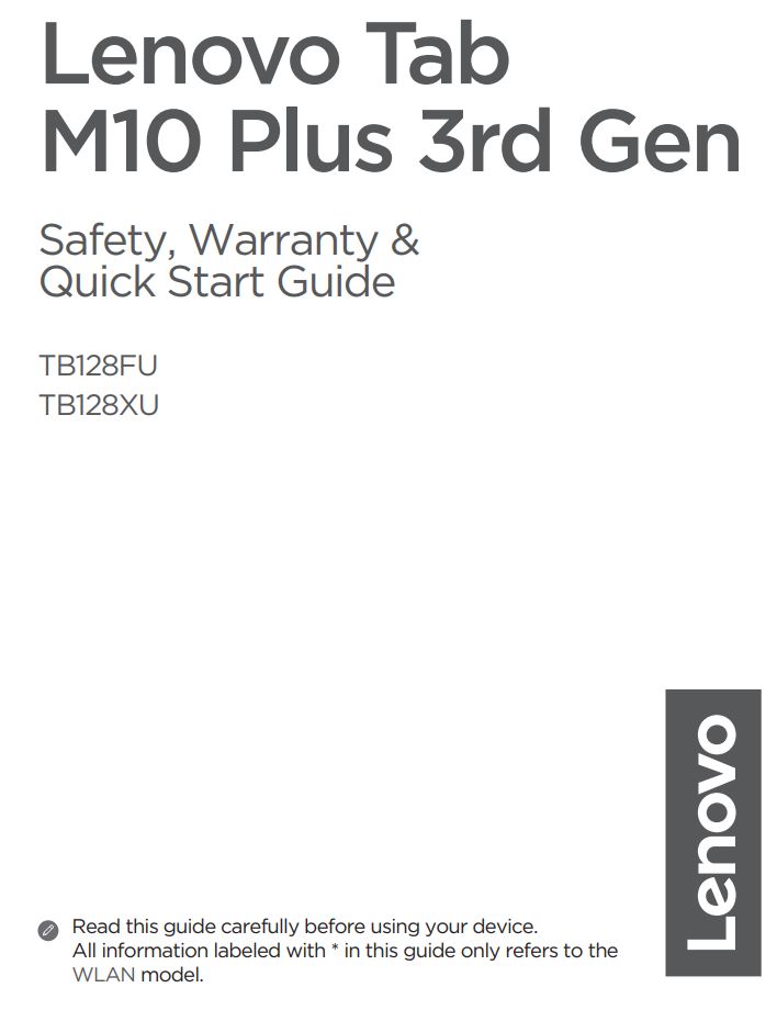 Lenovo TB128FU Tab M10 Plus 3rd Gen Tablet User Guide