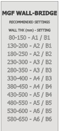 MGF Facilitate Transfer Wall Bridge User Manual - Refer to the recommended settings chart and look up