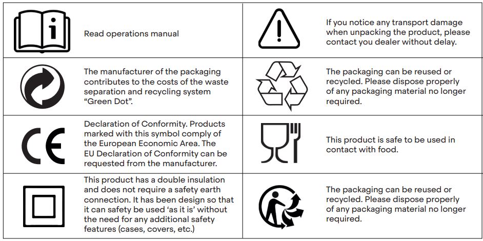 MasterChef AMZ919101839 Stick Blender with Cup User Manual - EXPLANATION SYMBOLS