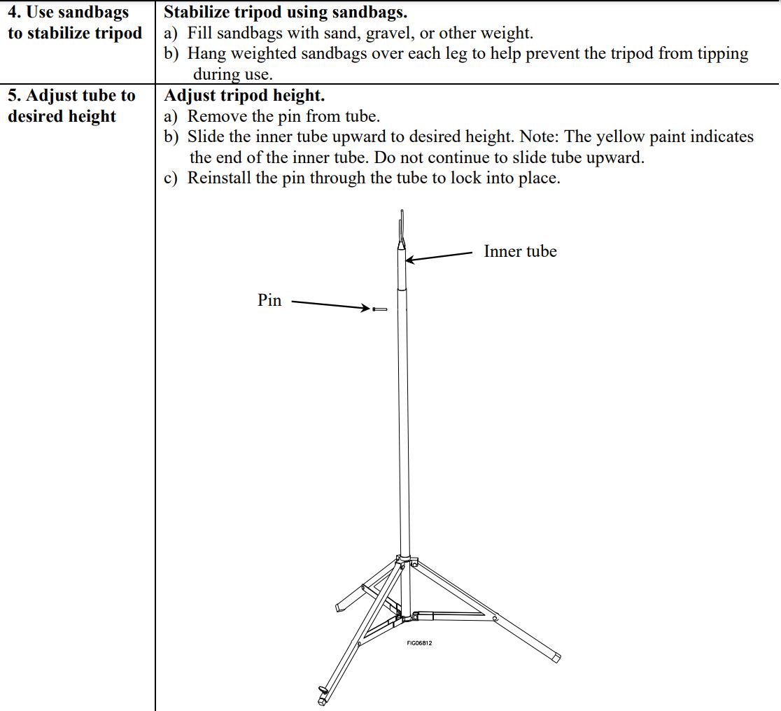 NORTH STAR STAR M157143A.1 Soft Wash Telescoping Wand Tripod Owner's Manual - Using the Tripod
