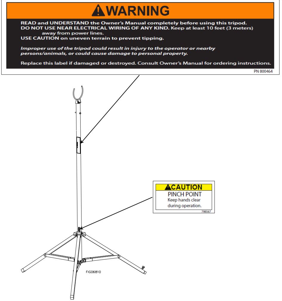 NORTH STAR STAR M157143A.1 Soft Wash Telescoping Wand Tripod Owner's Manual - Warning Label Location