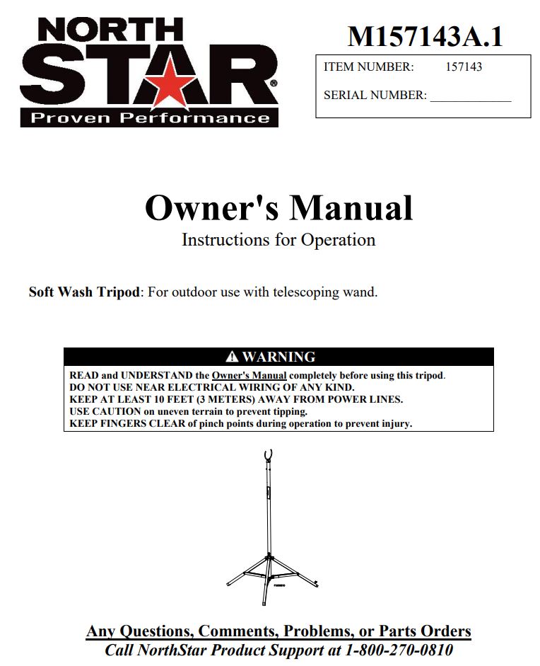 NORTH STAR STAR M157143A.1 Soft Wash Telescoping Wand Tripod Owner's Manual