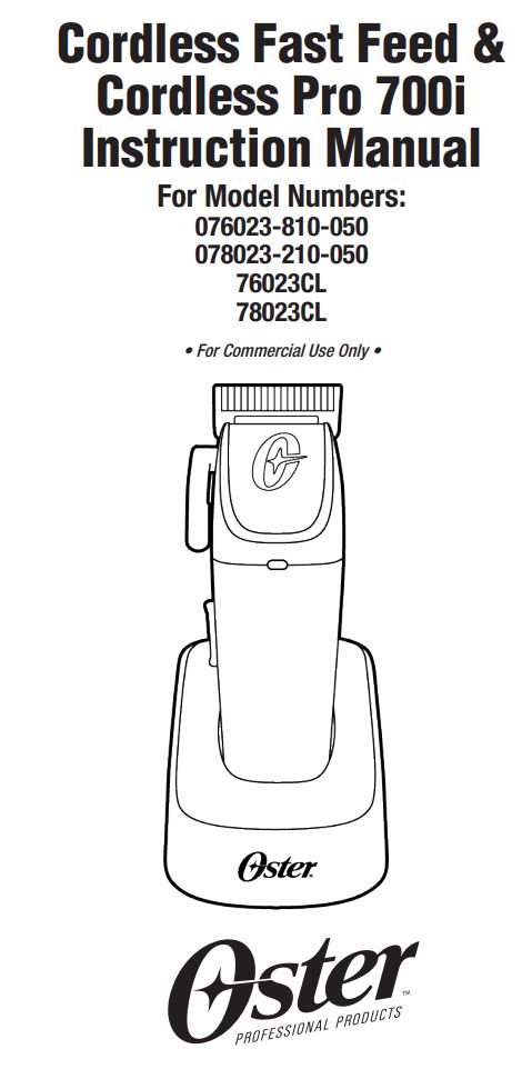Oster 76023CL Cordless Fast Feed and Cordless Pro 700i Instruction Manual