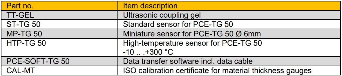 PCE-TG 50 Material Thickness Gauge User Manual - Optional accessories