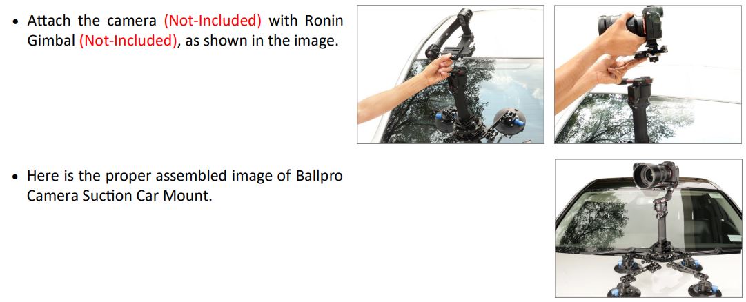 PROAIM CM-BLPR-01 Ballpro Camera Suction Car Mount with Vibration Isolator User Manual - Ballpro Camera Setup