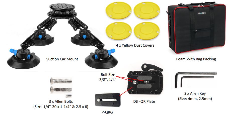 PROAIM CM-BLPR-01 Ballpro Camera Suction Car Mount with Vibration Isolator User Manual - What’s In The Box