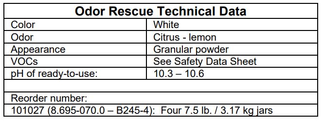 PROCHEM 5658 Odor Rescue - Odor Rescue Technical Data