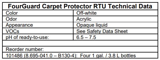 PROCHEM PC-FCP-01 FourGuard Carpet Protector RTU - FourGuard Carpet Protector RTU Technical Data