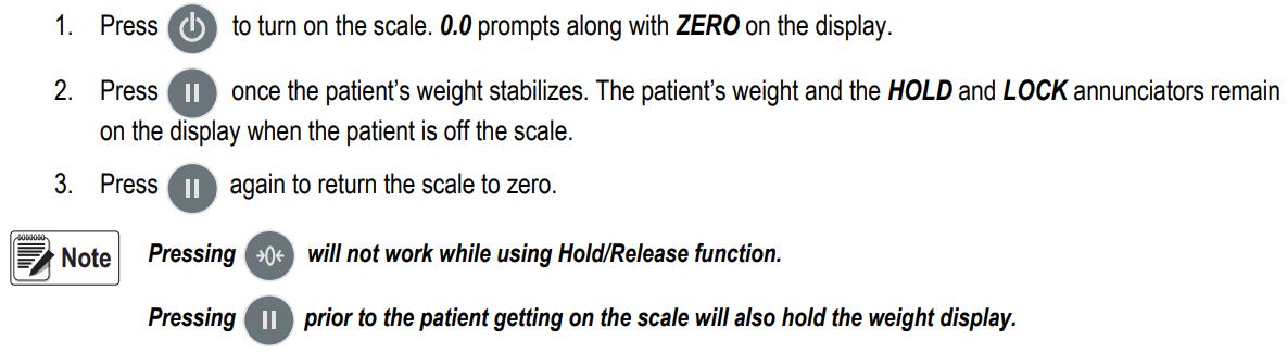 RICE LAKE 150-10-7 Digital Physician Scale Floor-Level User Manual - Hold Release Function