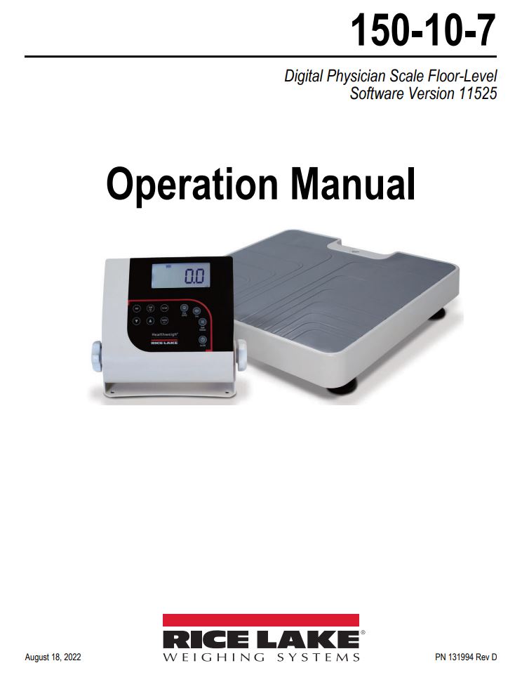 RICE LAKE 150-10-7 Digital Physician Scale Floor-Level User Manual