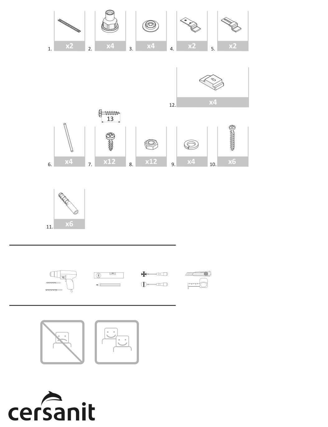 cersanit P-WP-ZEN170 Rectangular Bathtub - parts list