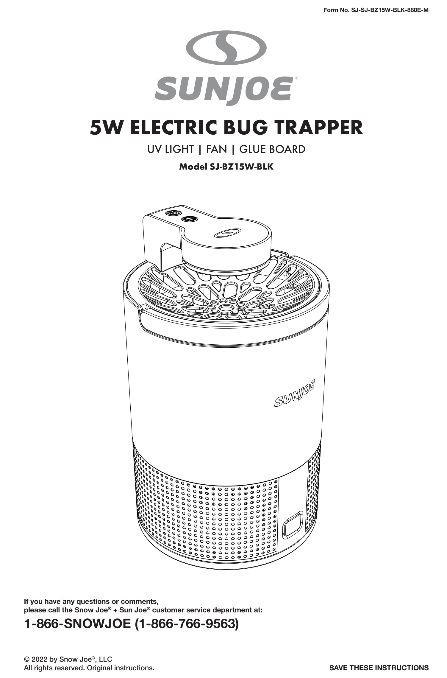 SUNJOE SJ-BZ15W-BLK 5W Electric BUG Trapper User Manual