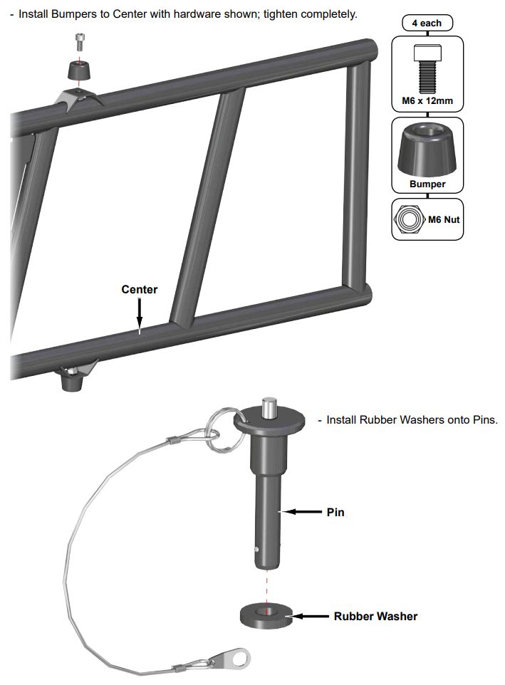 SUPERATV XP 1000 Bed Extender Instruction Manual - Install Bumpers to Center with hardware shown