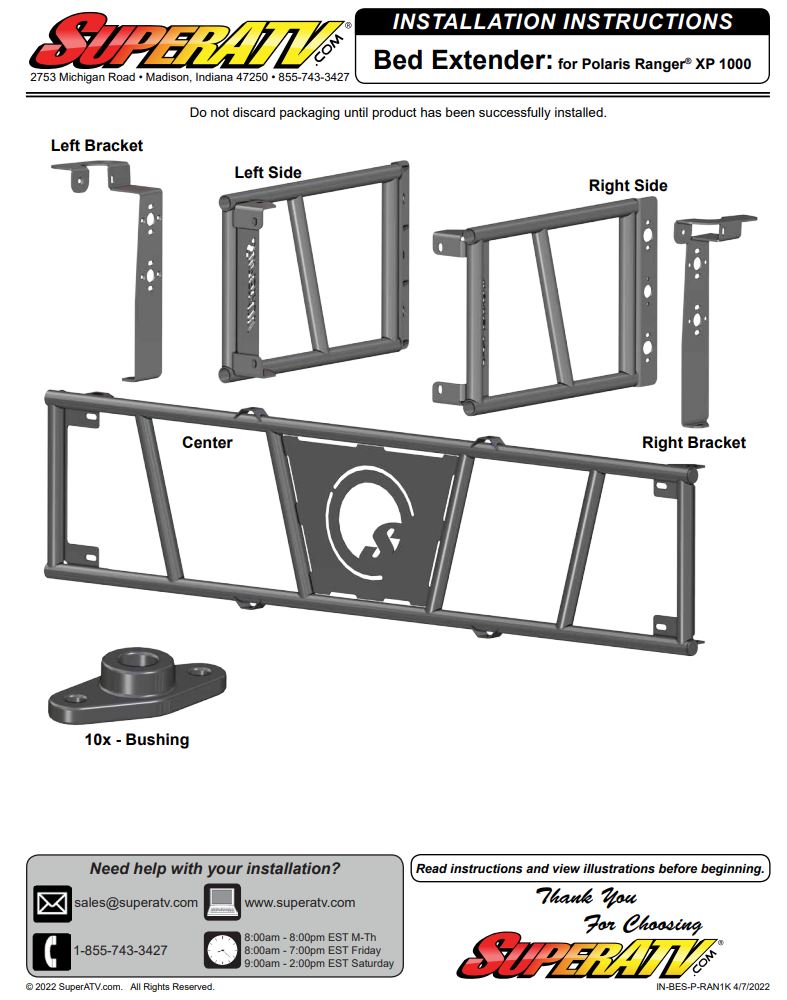 SUPERATV XP 1000 Bed Extender Instruction Manual