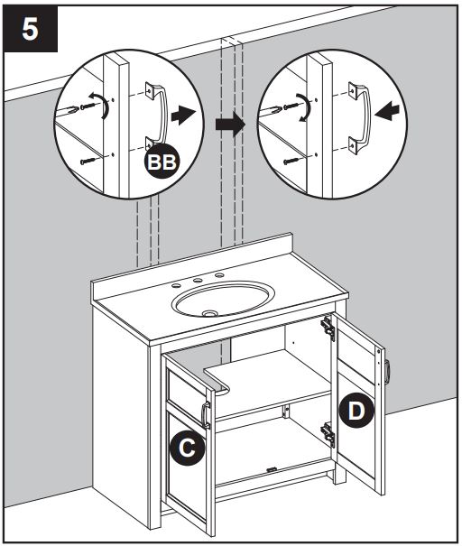 Style SELECTIONS 1678VA-37-292-934 Gray Single Sink Bathroom Vanity Instruction Manual - One set of handles