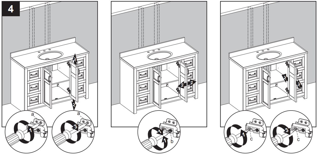 Style SELECTIONS 1678VA-49-311-934 48.875-In Vanity with Top Instruction Manual - If you need to adjust the doors, do so in the following manner