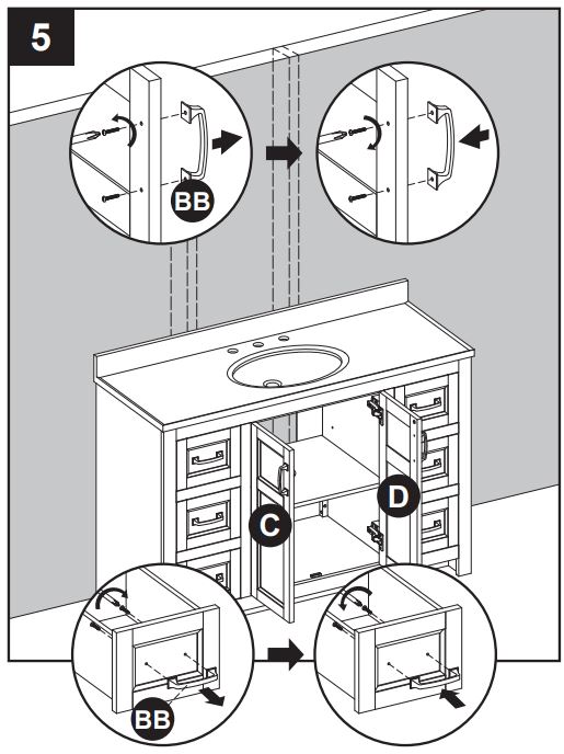 Style SELECTIONS 1678VA-49-311-934 48.875-In Vanity with Top Instruction Manual - One set of handles (BB) are packaged separately in the box