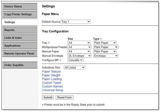 TOSHIBA A4 Series Paper Trays - . Ensure that all settings are consistent with what is loaded in the device