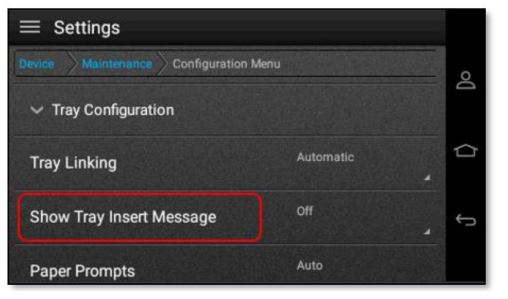 TOSHIBA A4 Series Paper Trays - Here choose Show Tray Insert Message and turn it off