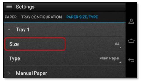 TOSHIBA A4 Series Paper Trays - Under Tray 1 ensure this is set to A4 and Plain Paper