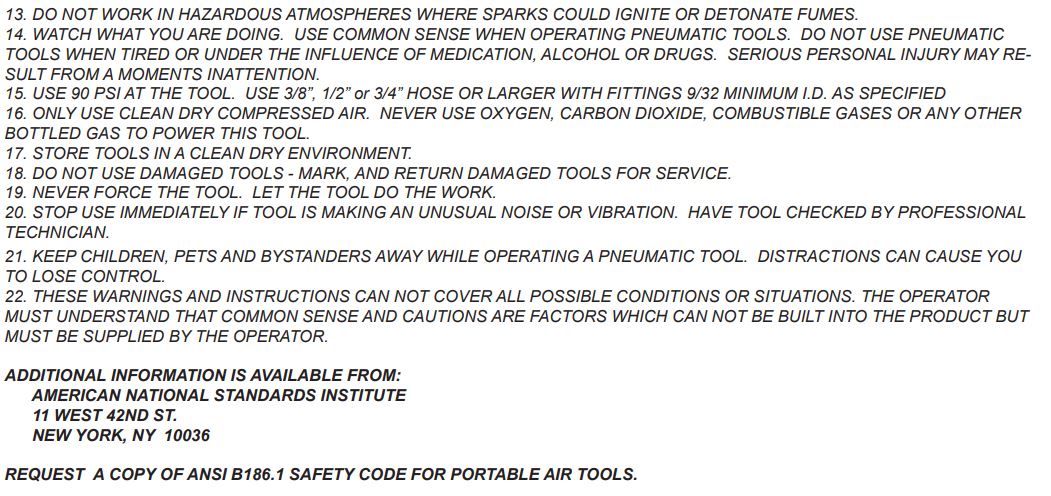 Taylor T-7749 1 2 Inch Impact Wrench T-7749L Extended Instruction Manual - General Instructions Impact Wrenches