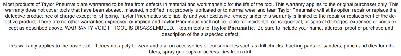 Taylor T-7749 1 2 Inch Impact Wrench T-7749L Extended Instruction Manual - Limited Lifetime Warranty