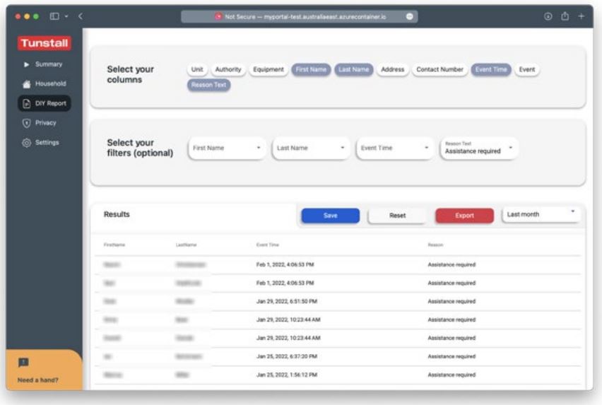 Tunstall my Portal Software User Guide - Creating a custom report