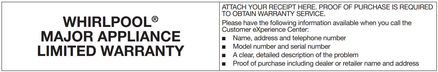 Whirlpool Major Appliance Limited Warranty User Manual