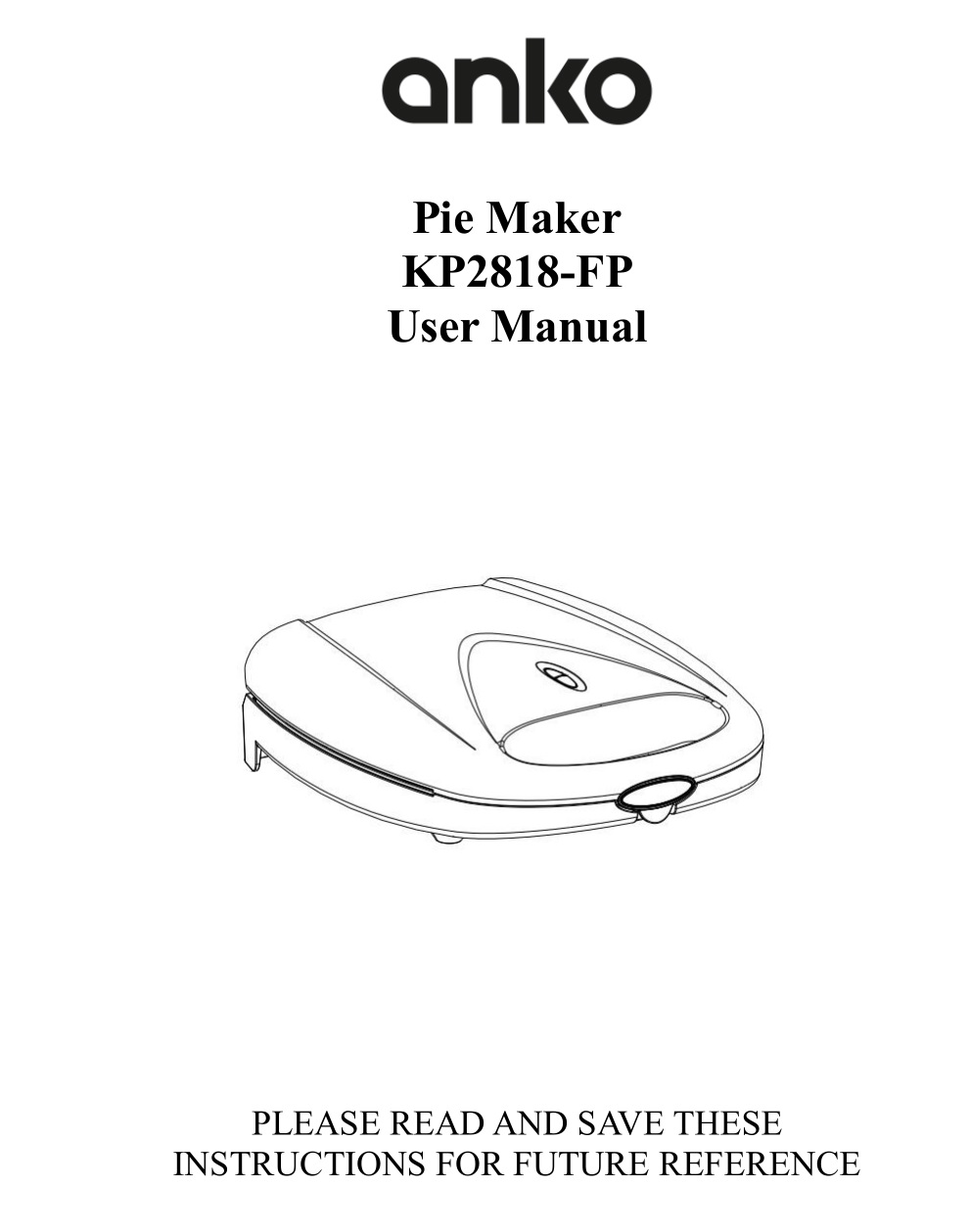 anko KP2818-FP Pie Maker User Manual