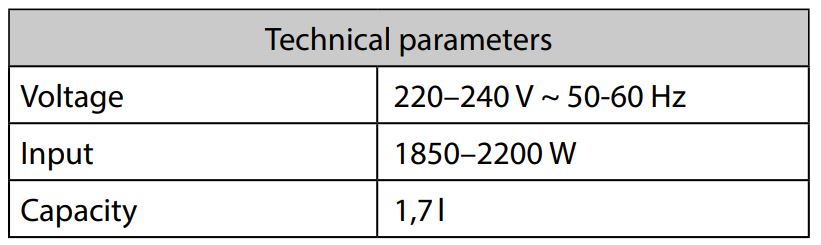 concept RK3230 Electric Water Kettle - Technical parameters