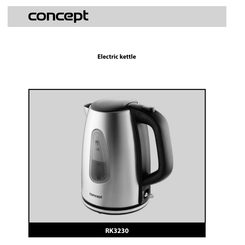 concept RK3230 Electric Water Kettle User Manual