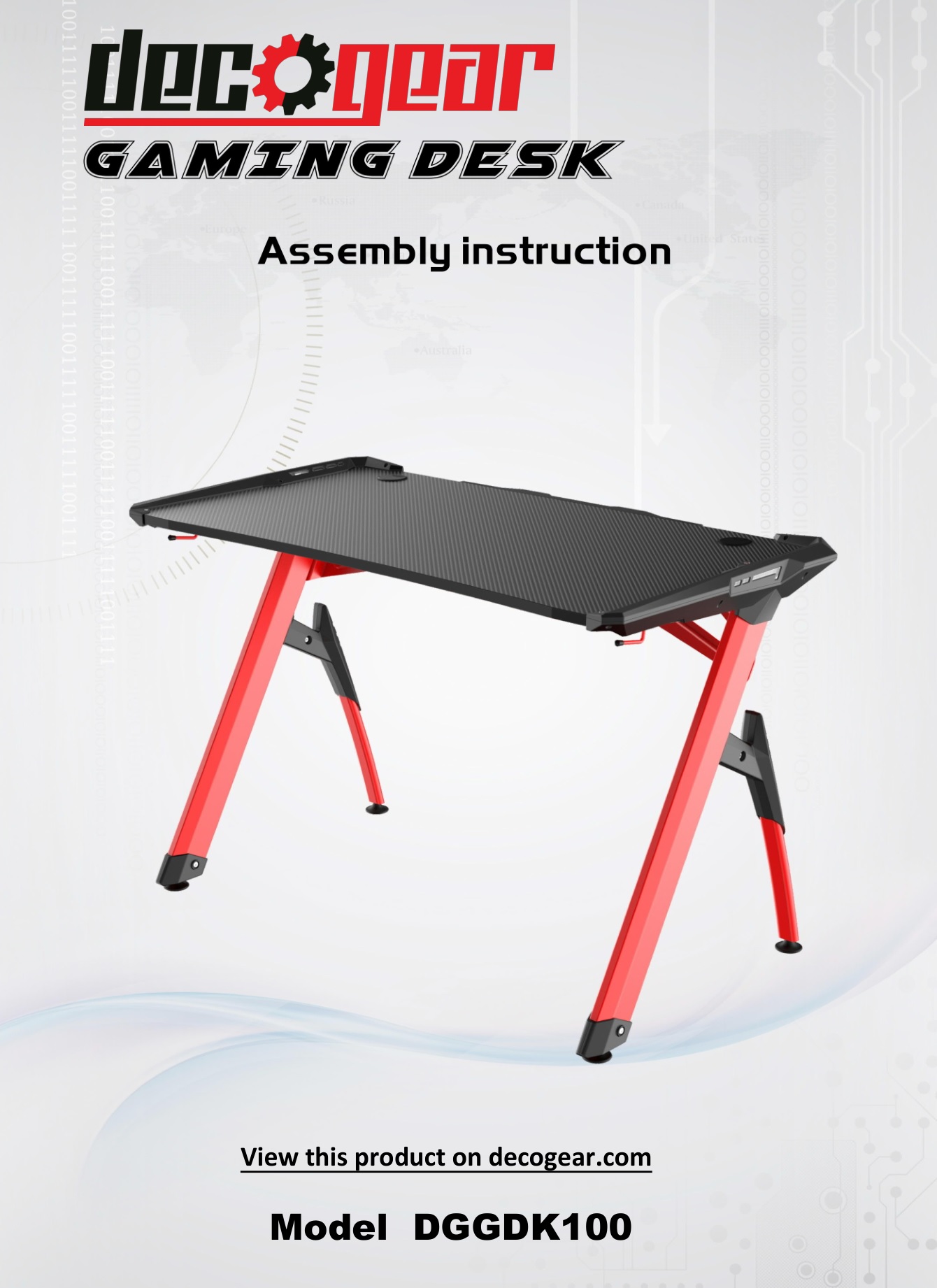 deco gear DGGDK100 47 LED Gaming Desk, Carbon Fiber Surface Instructions