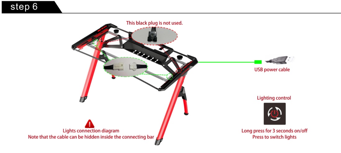 deco gear DGGDK100 47 LED Gaming Desk, Carbon Fiber Surface - Step 6